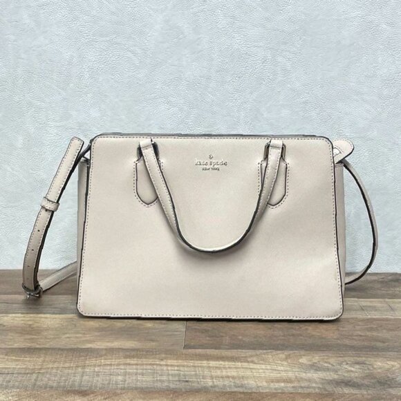Kate Spade Laurel Way Reese Light Beige Cross-grain Leather Satchel Crossbody - Picture 1 of 6
